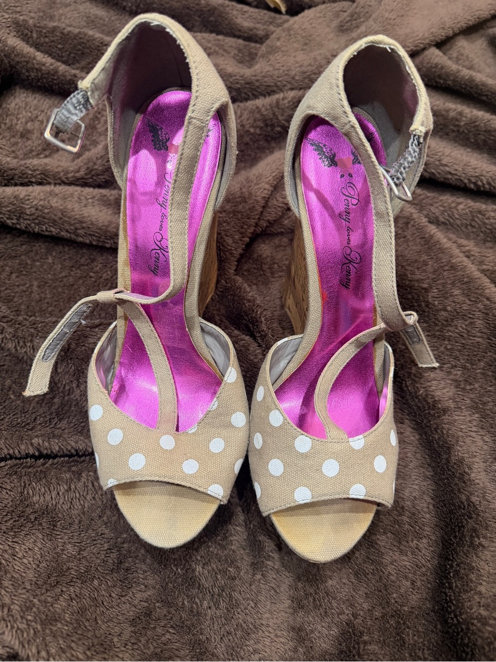 Penny Loves Kenny Tan Polka Dot Wedges